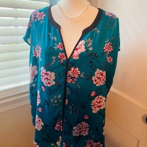 Torrid Teal v neck peony and cherry blossom blouse